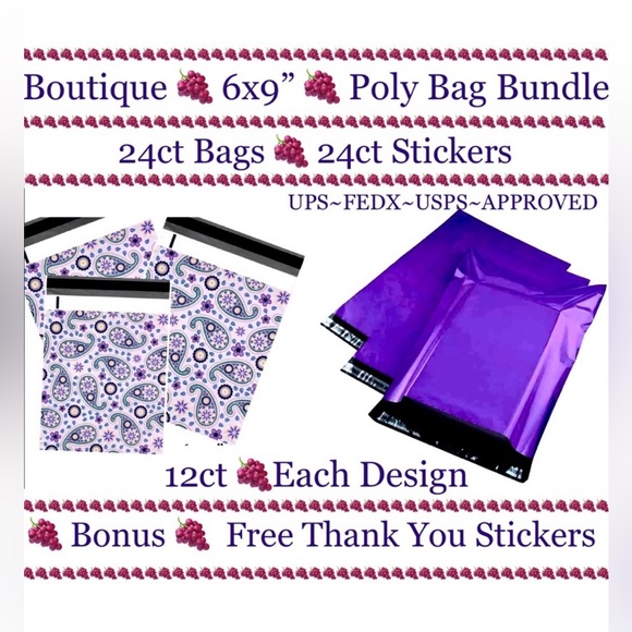 24ct~ 6x9” ~ Poly Mailer Bags 🍇🆕🍇
2~Designs 🍇 24ct Free Thank You Sticke… - Picture 1 of 11